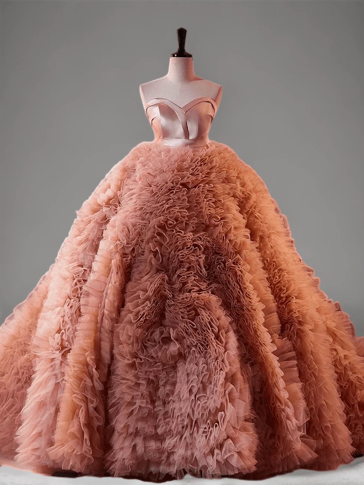 Rose Pink Tulle Ball Gown and Tulle Party Dress - Strapless Corset Back Evening Dress Plus Size