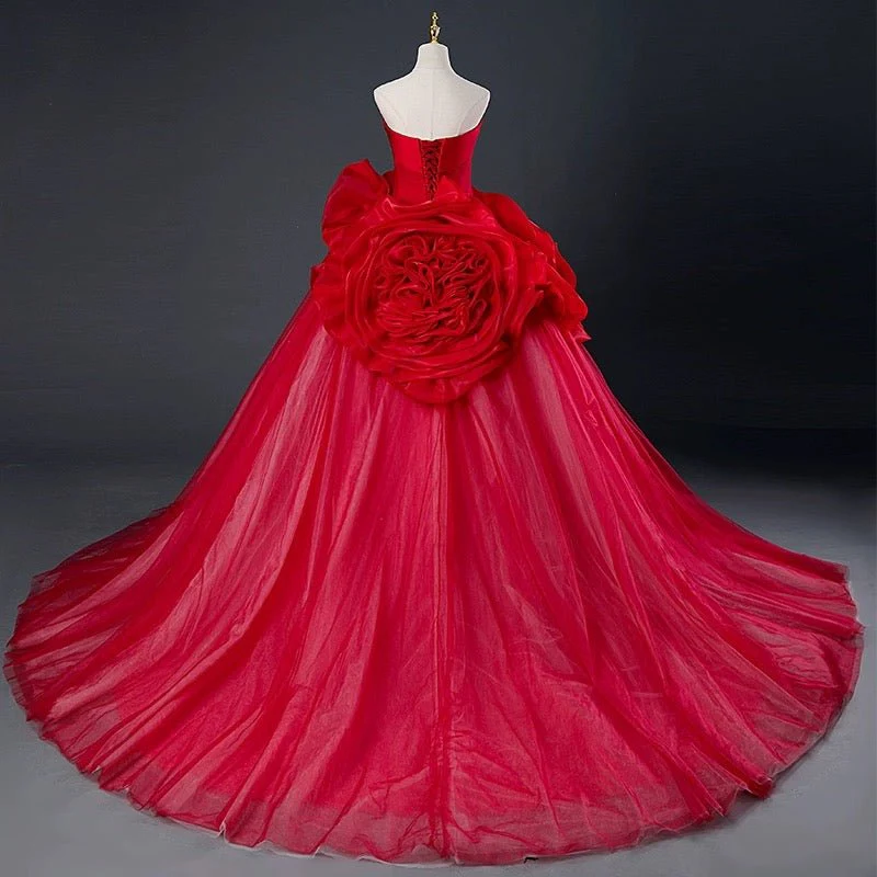 Rose Red Gothic Wedding Dress with Corset - Red Floral Wedding Dress Plus Size - Image 3