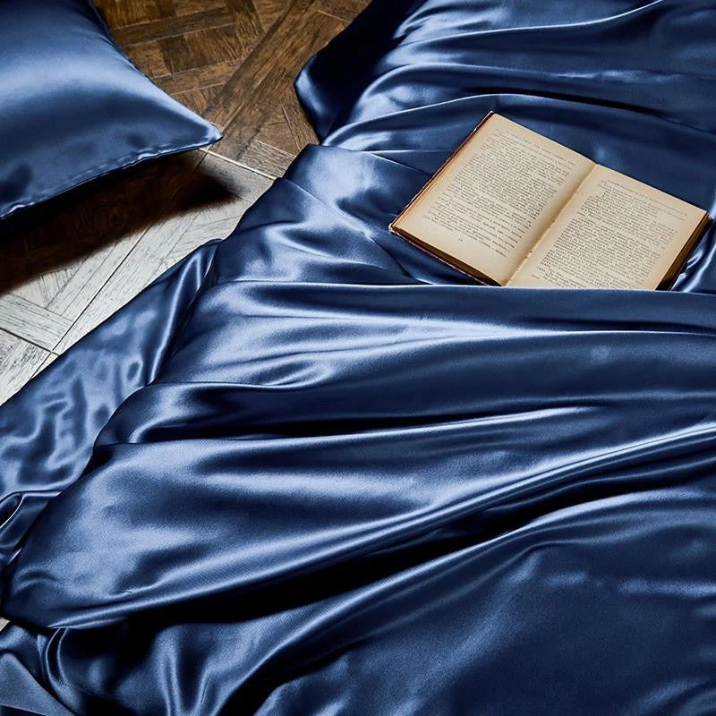 Pure Mulberry Silk Bedding Set – Royalis Prussian Blue Luxury - Image 6