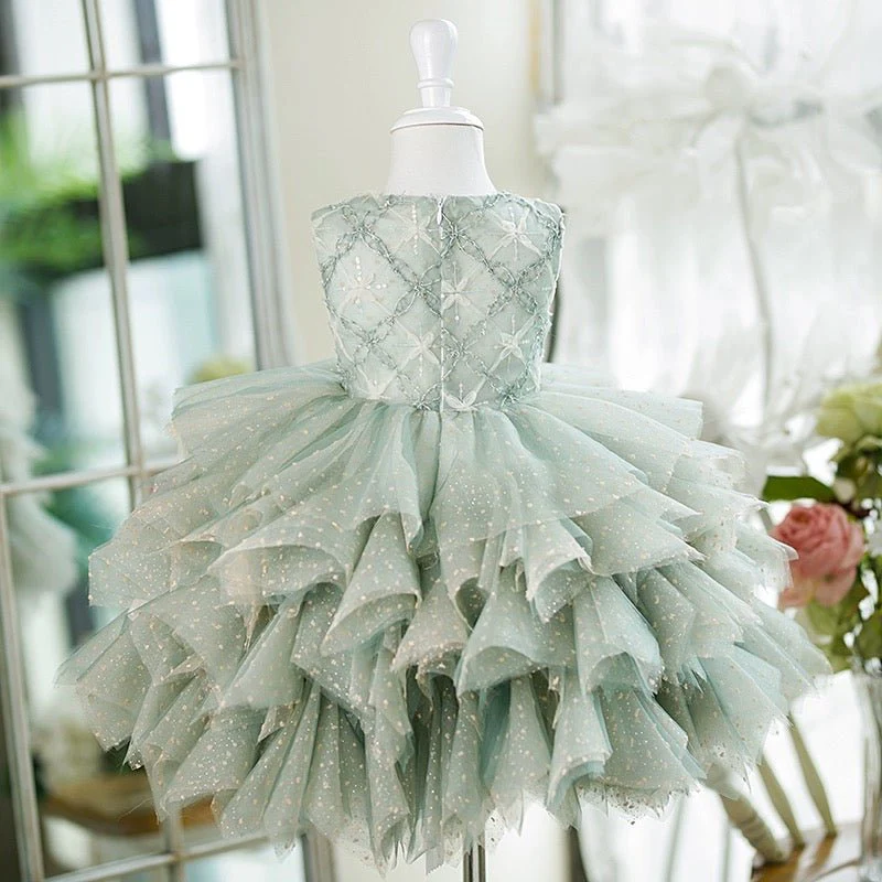 Sage Green Tulle Flower Girl Dress with Embellished Bodice Plus Size - Image 3