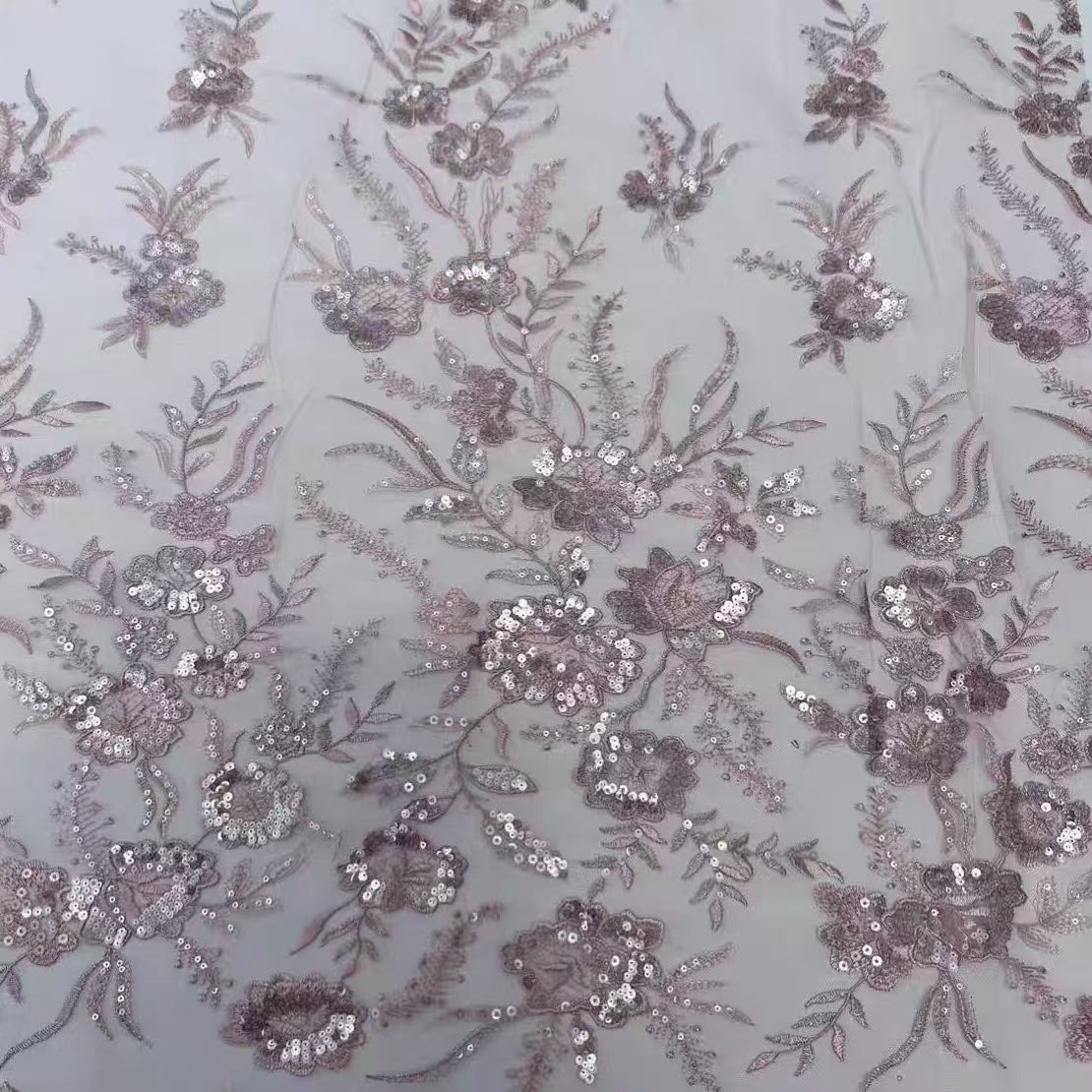 Sequined Floral Embroidered Mesh Lace Fabric