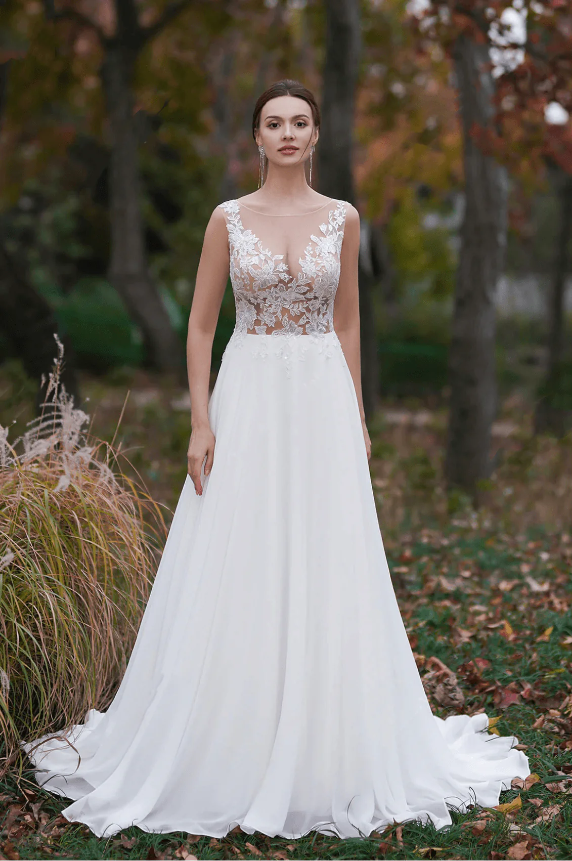 Sheer Lace Applique Embroidery Beach A- Line Light Ivory Wedding Dress - Plus Size - Image 2