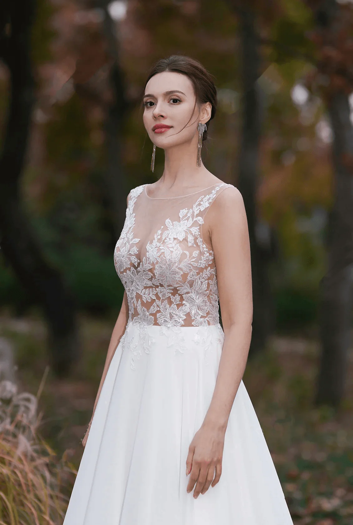 Sheer Lace Applique Embroidery Beach A- Line Light Ivory Wedding Dress - Plus Size - Image 3