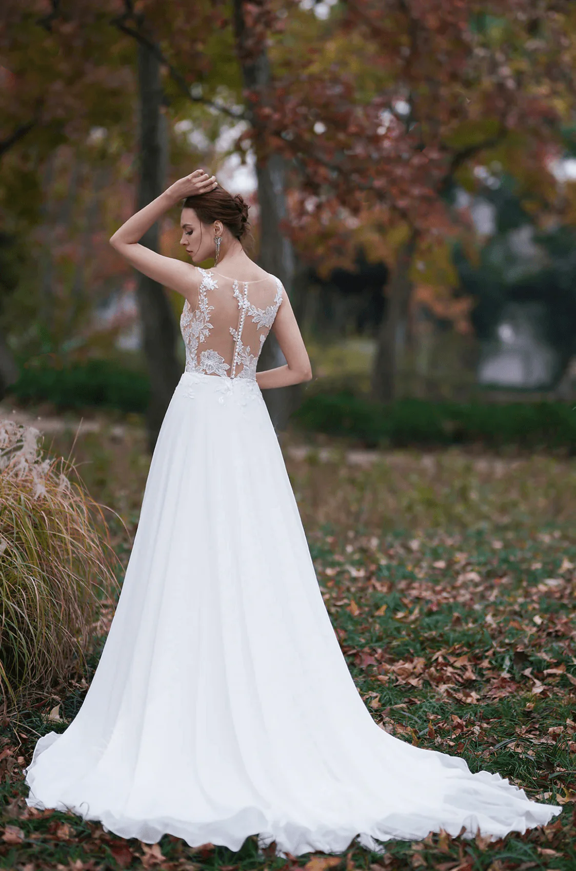Sheer Lace Applique Embroidery Beach A- Line Light Ivory Wedding Dress - Plus Size - Image 4