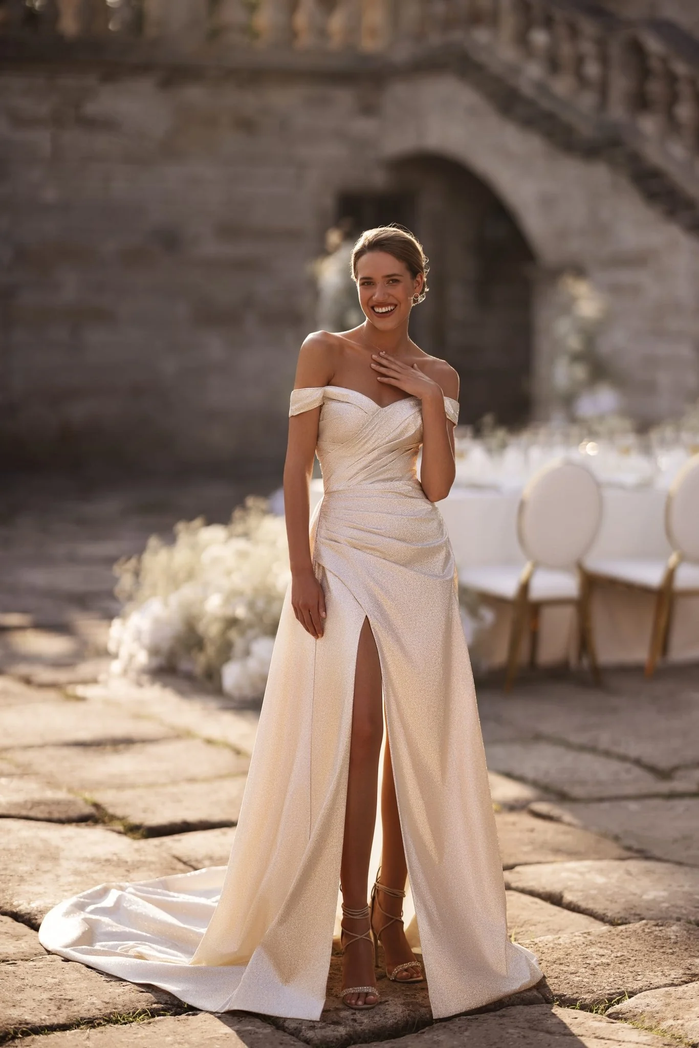 Silver Glam High Slit Wedding Dress Plus Size