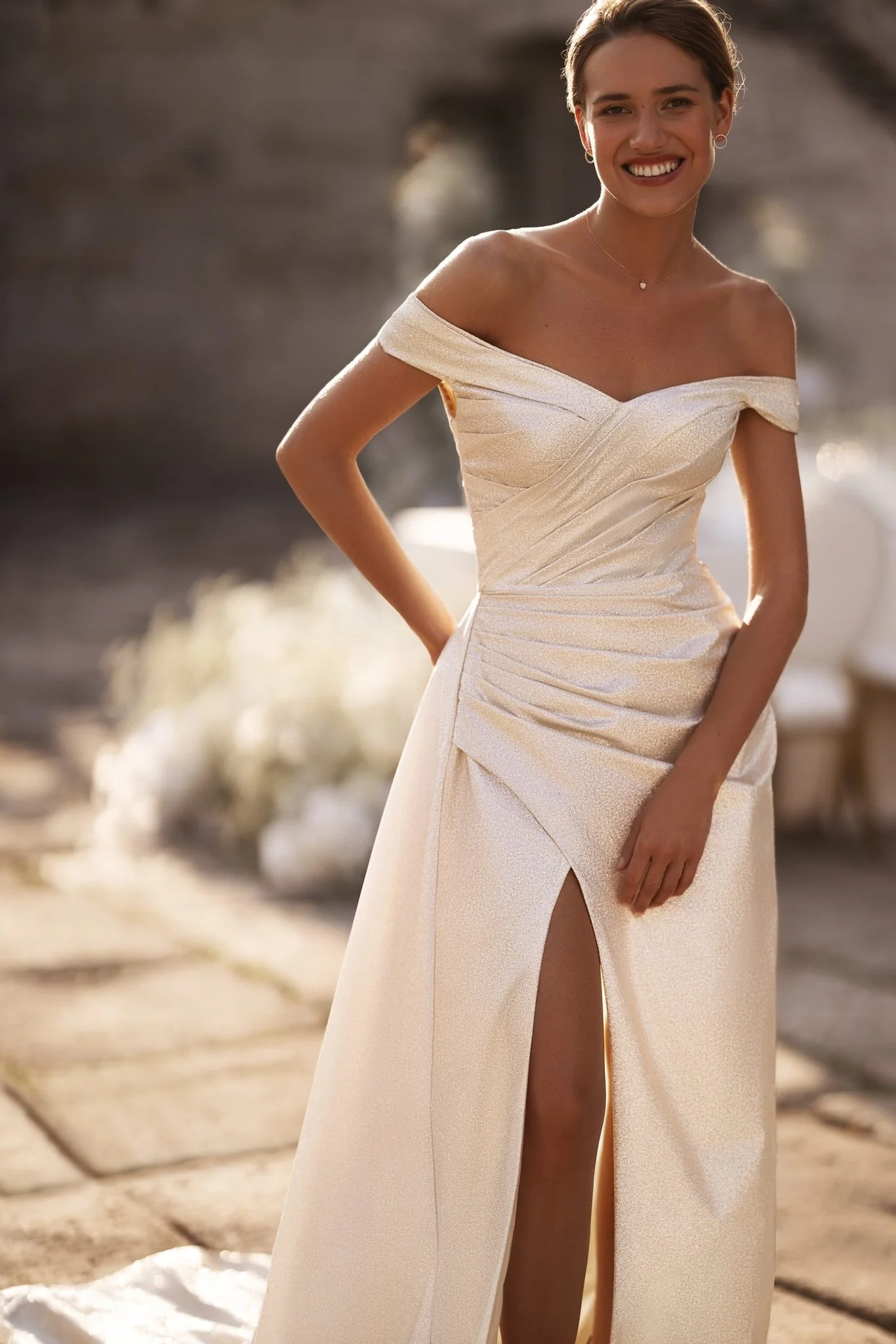 Silver Glam High Slit Wedding Dress Plus Size - Image 2