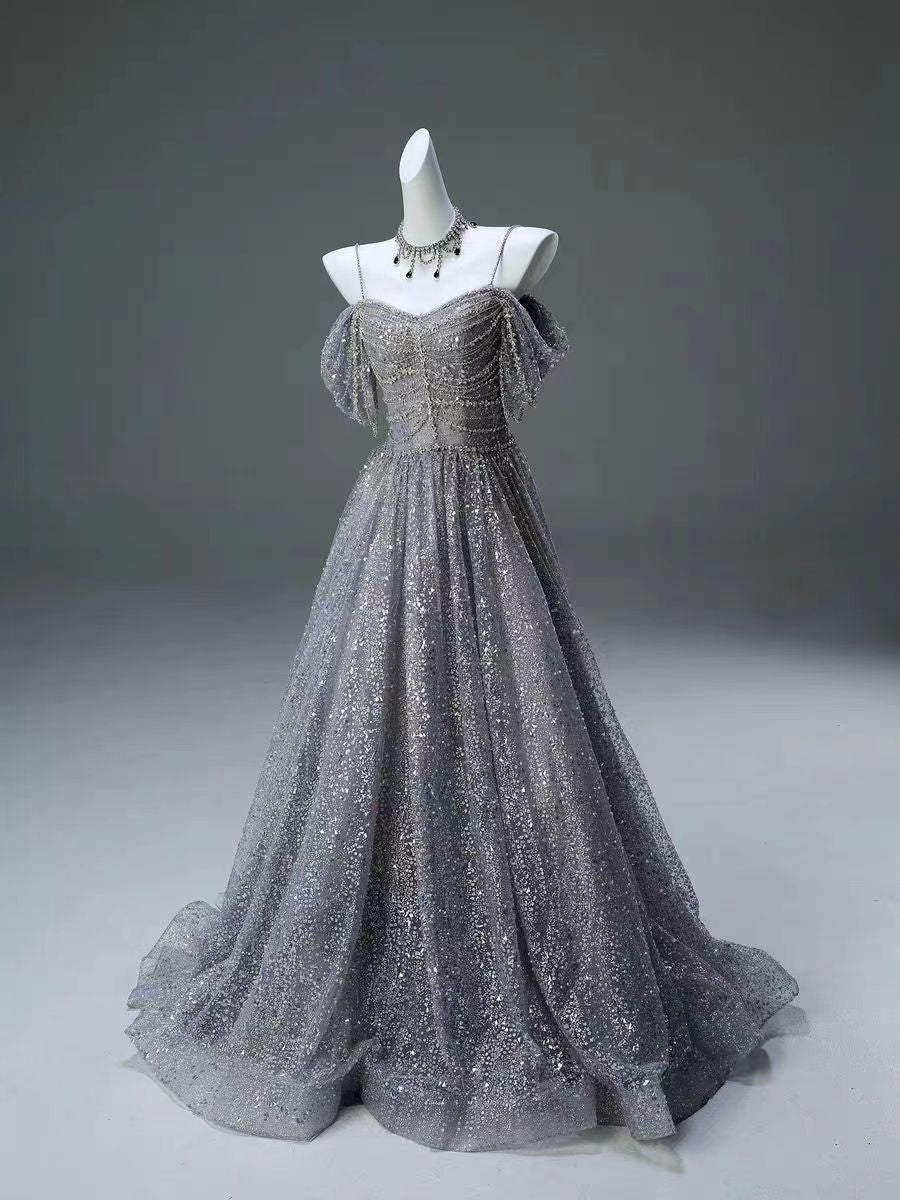 Silver Glitter Off-the-Shoulder Evening Gown - Plus Size - Image 2