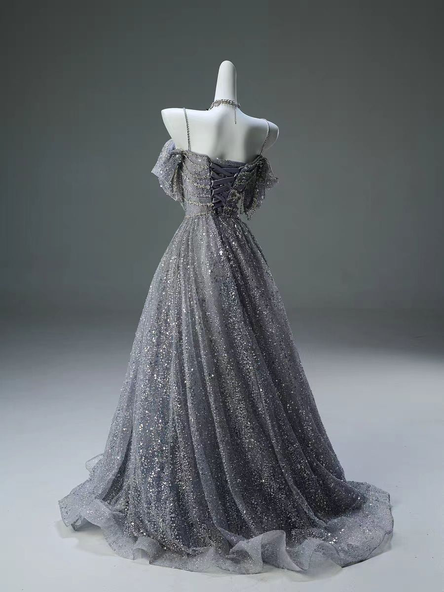 Silver Glitter Off-the-Shoulder Evening Gown - Plus Size - Image 3