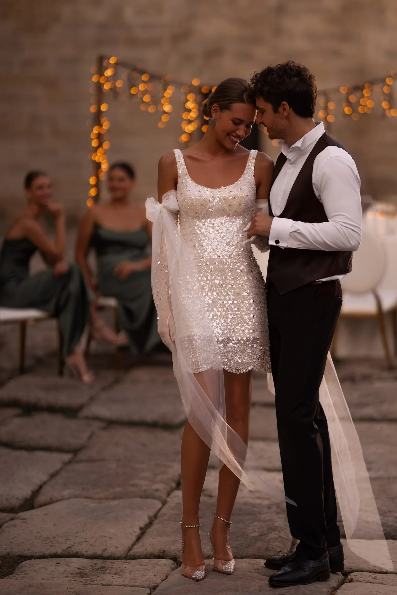 Silver Sequin Cocktail Bridal Dress - Short Wedding Dress Plus Size - Image 3