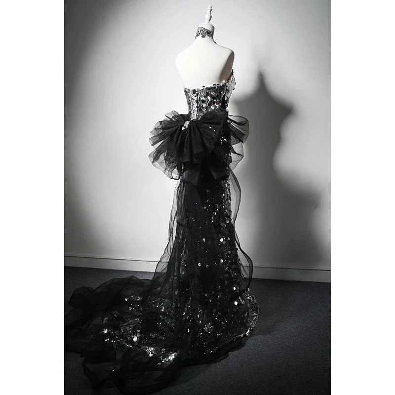 Silver Sequin Strapless Evening Gown with Corset - Silver Sequined Mermaid Dress with Bow Plus Size - Image 3