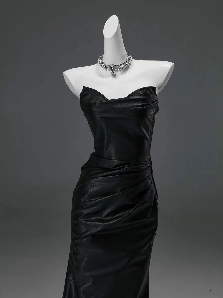 Gothic Black Satin Strapless Mermaid Evening Gown - Plus Size - Image 4