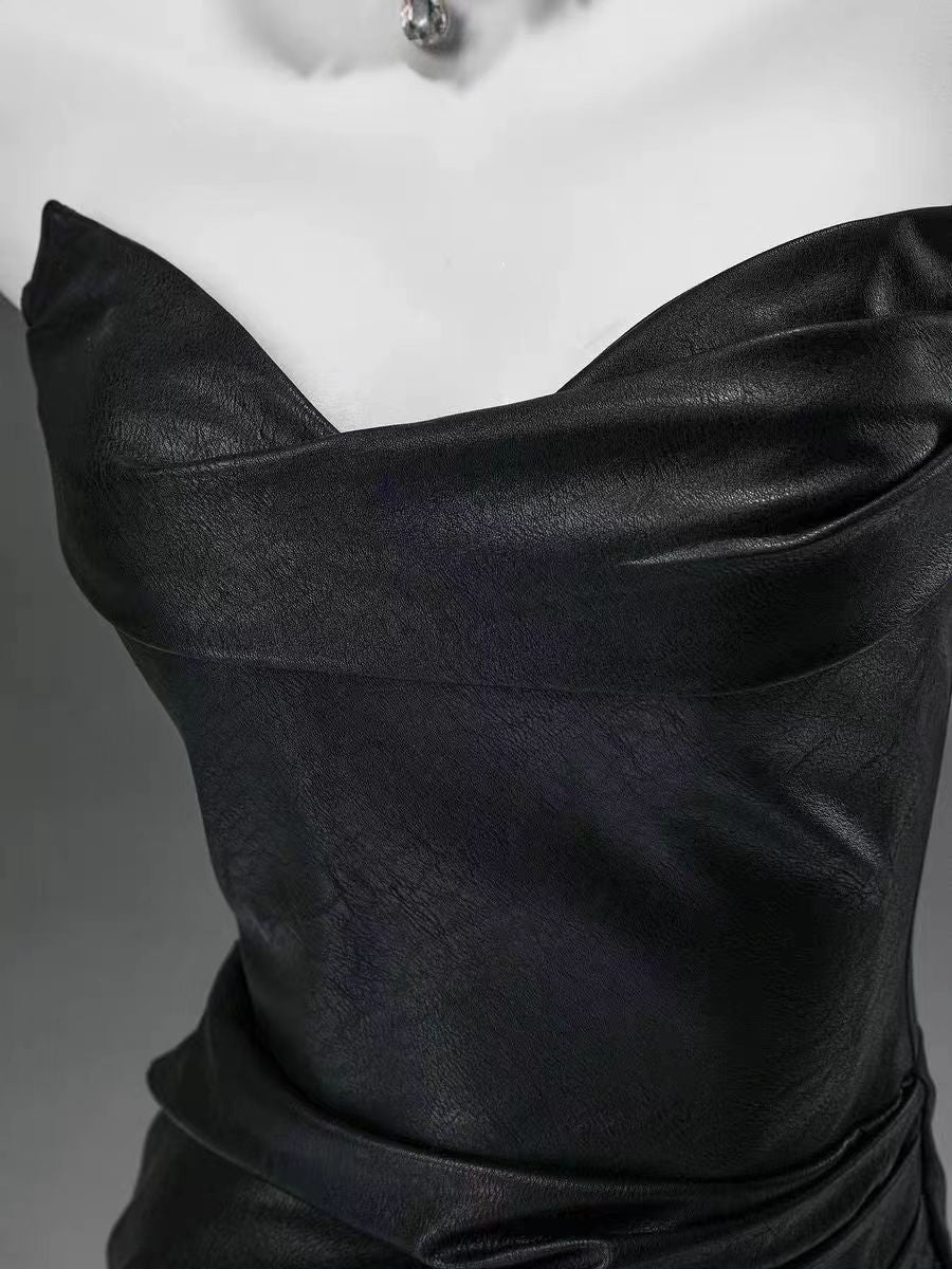 Gothic Black Satin Strapless Mermaid Evening Gown - Plus Size - Image 5