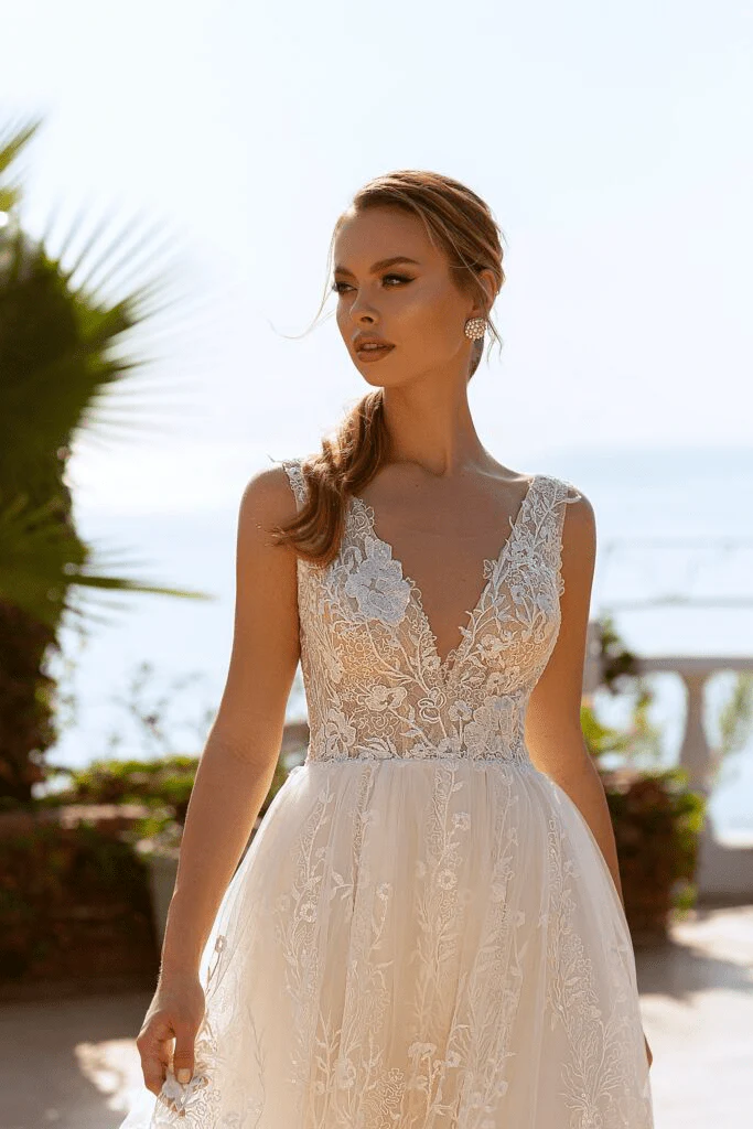 Sleeveless Ball Gown Wedding - Dress V-Neck Wedding Dress -  Floral Wedding Gown - Elegant Bridal Dress Plus Size - Image 3