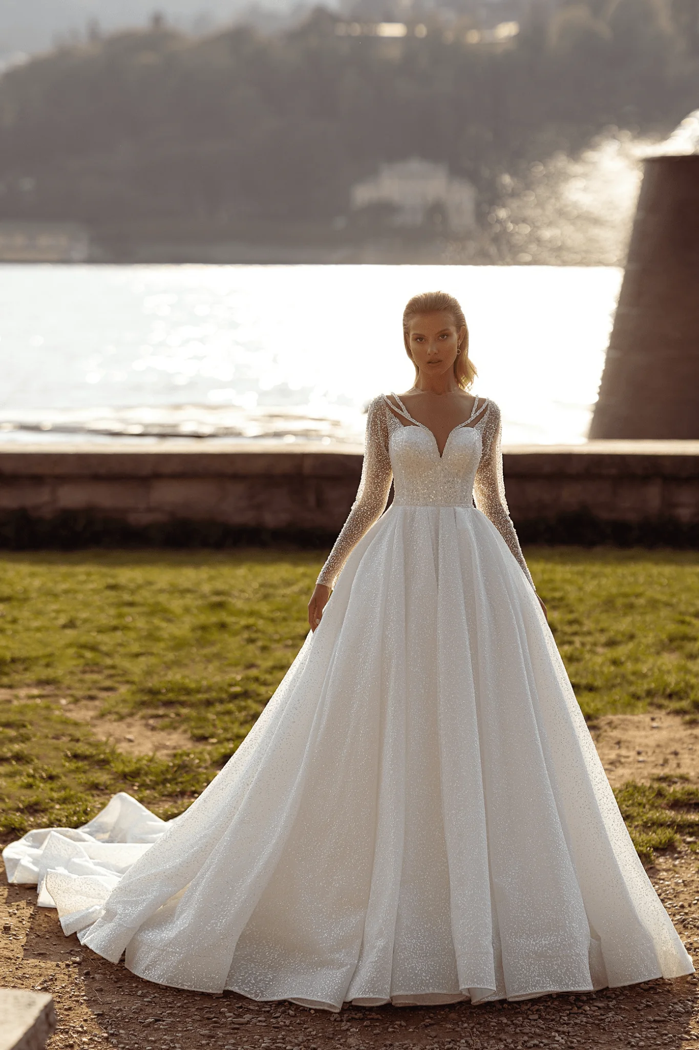 Sparkle Glitter Wedding Dress - Long Sleeve Wedding Dress - Aline Ball Gown Wedding Dress Plus Size
