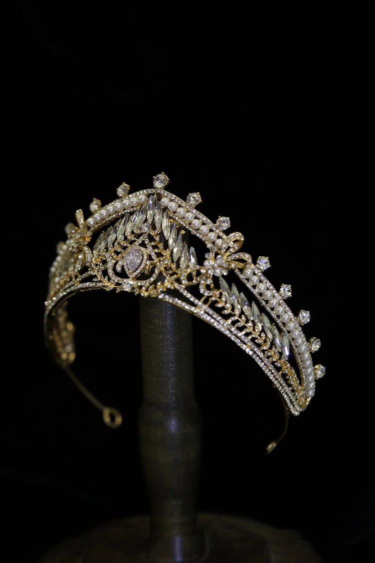 Bridal Headpiece Gold And Silver Crown Tiara With Sparkling Pearl And Rhinestone - Image 3
