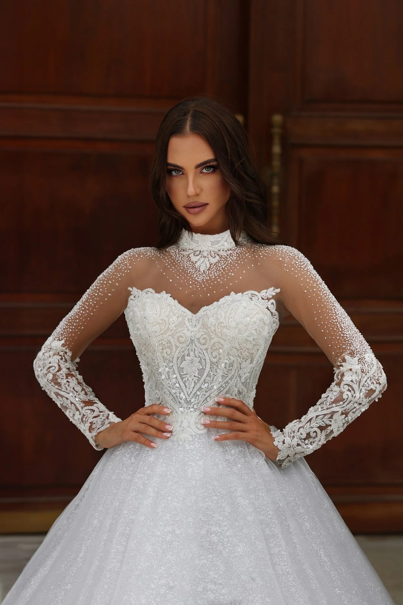 Starry Tulle Ball Gown with Long Lace Sleeves and Sequined Bodice Plus Size - Image 2