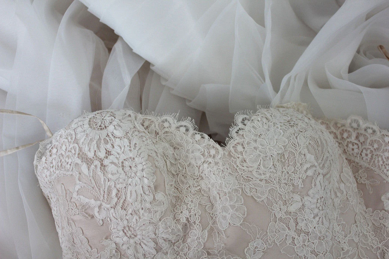 Strapless Lace Mermaid Wedding Gown with Layered Tulle Skirt - Strapless Sweetheart Neckline Wedding Dress with Satin Belt Plus Size - Image 6