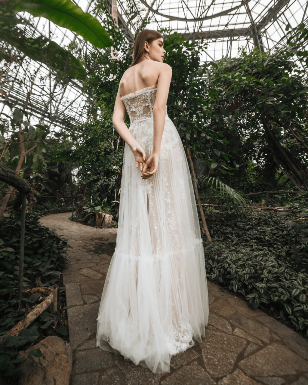 Strapless Sweetheart Neckline Wedding Dress with Convertible Sleeve - Floral Applique Dress with Tulle Plus Size - TESS - Image 4