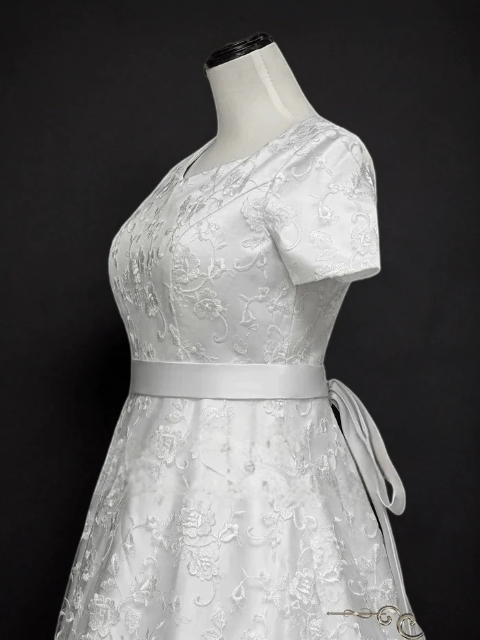Timeless Sophistication: Modest Lace A-Line Wedding Dress with Short Sleeves Plus Size - Image 5