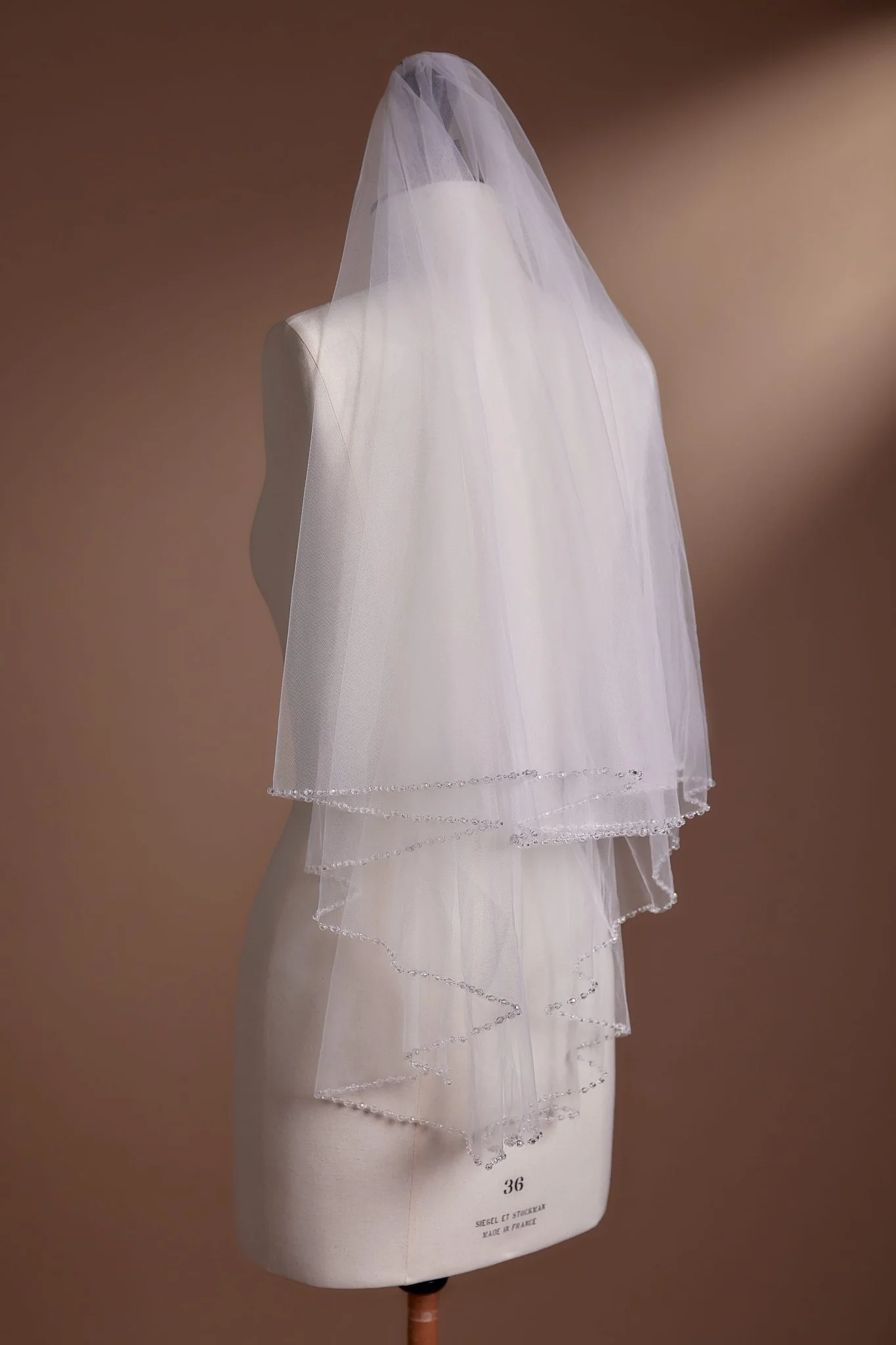 Two-Tier Blusher Veil with Beaded Edge Detailing for Elegant Brides