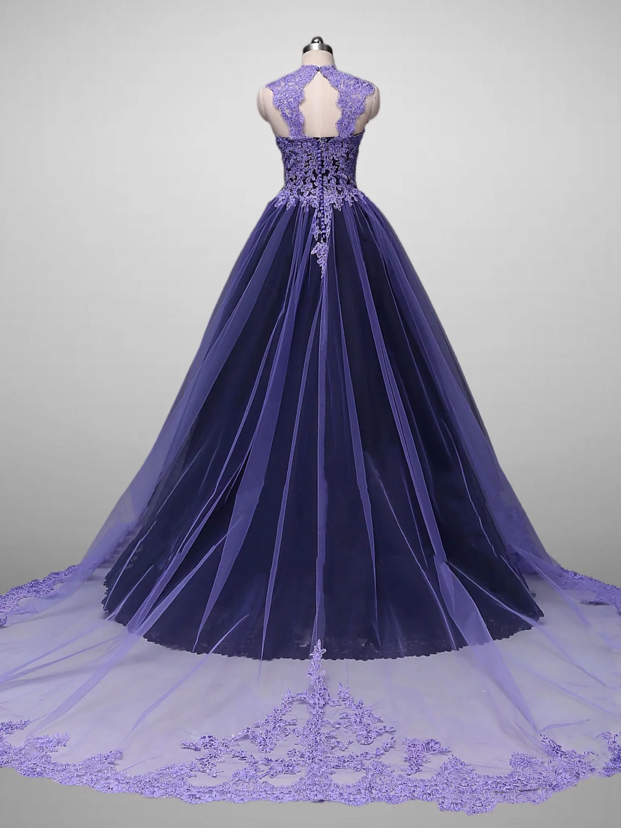 Gothic Purple And Black Wedding Dress With Lace Embroidery A-line Black Ball Gown  Plus Size - Image 4