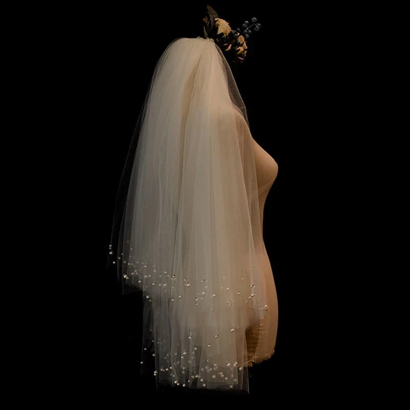 Tulle Bridal Blusher Veil With Crystal And Pearls - Image 4