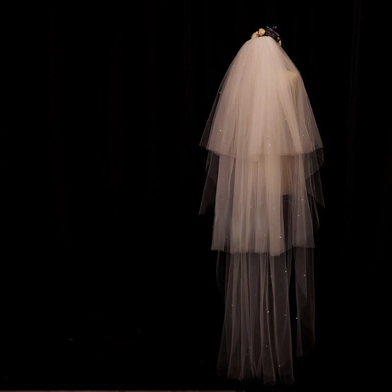 Vintage Bridal Blusher Veil With Pearl -  Waltz Wedding Veil With Comb - Image 3