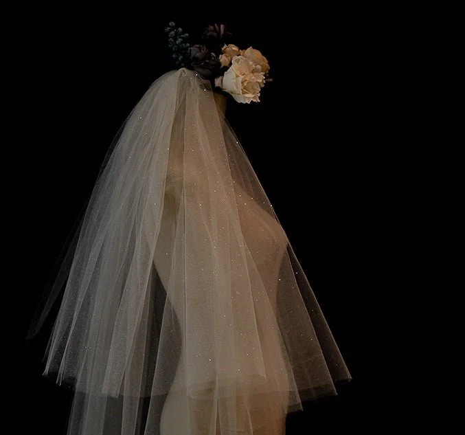 Shimmer Cream Double Bridal Veil With Comb - Image 3