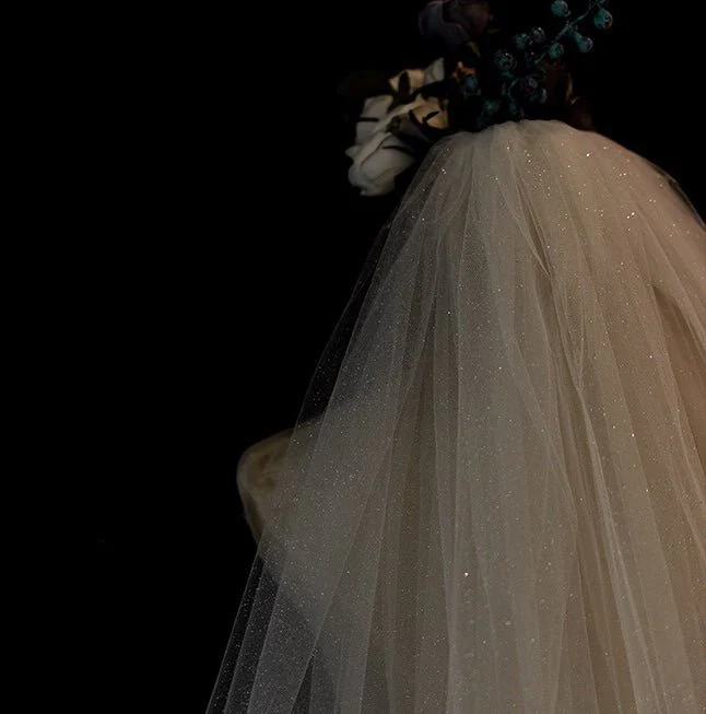 Shimmer Cream Double Bridal Veil With Comb - Image 4
