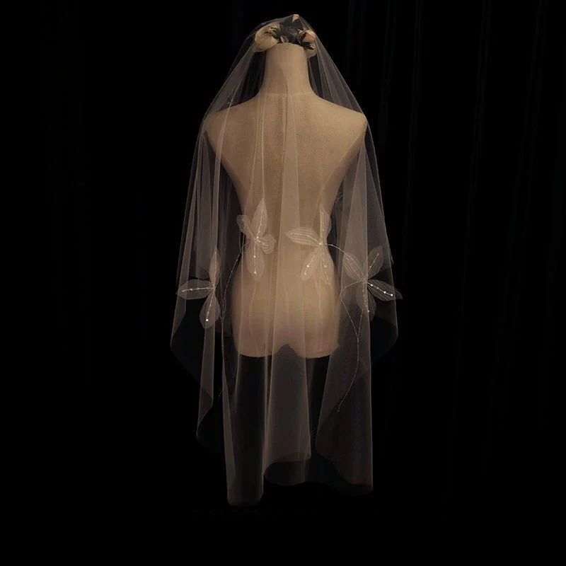 Vintage Inspired Handmade Silk Bridal Flower Veil With Beads - Image 2