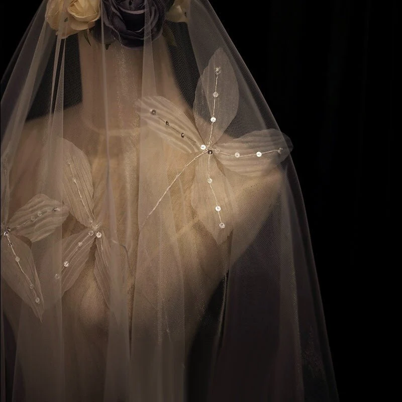 Vintage Inspired Handmade Silk Bridal Flower Veil With Beads - Image 3