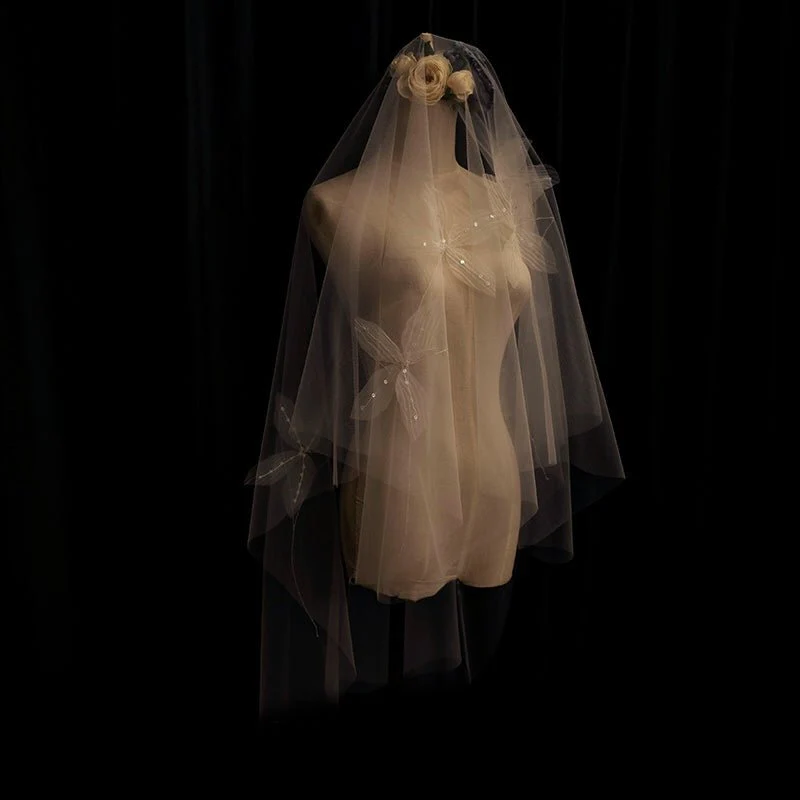 Vintage Inspired Handmade Silk Bridal Flower Veil With Beads - Image 4