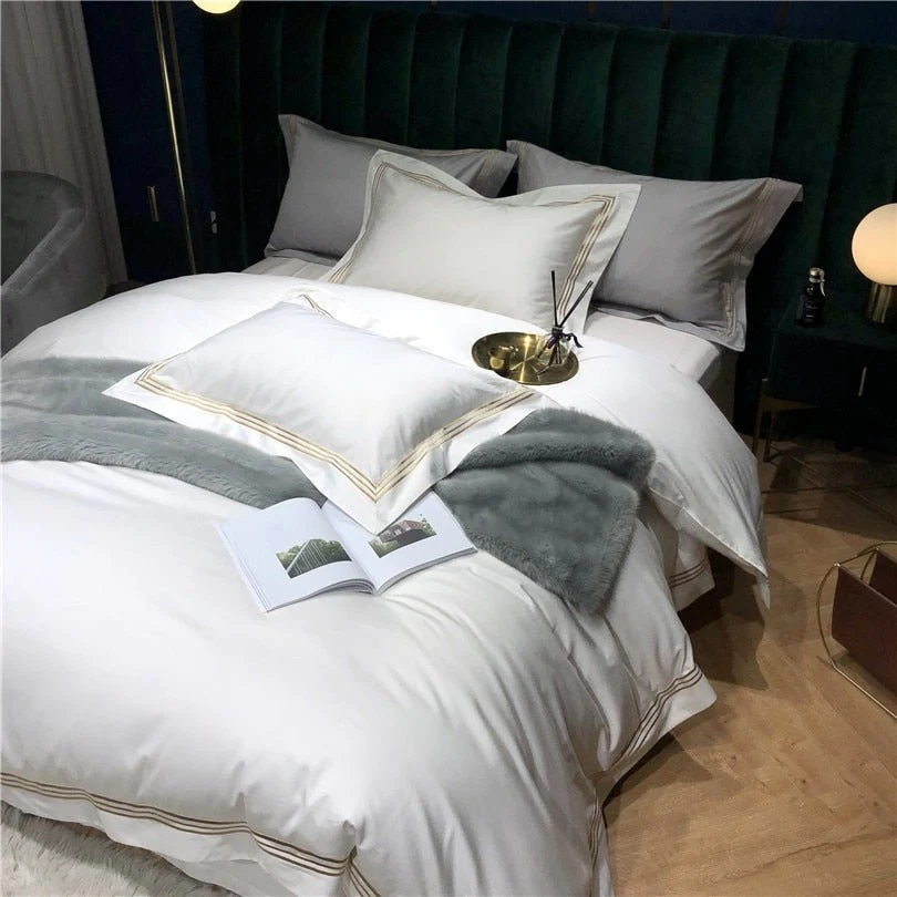 Victoria Embroidered Lined Border Egyptian Cotton Bedding Set - Image 3