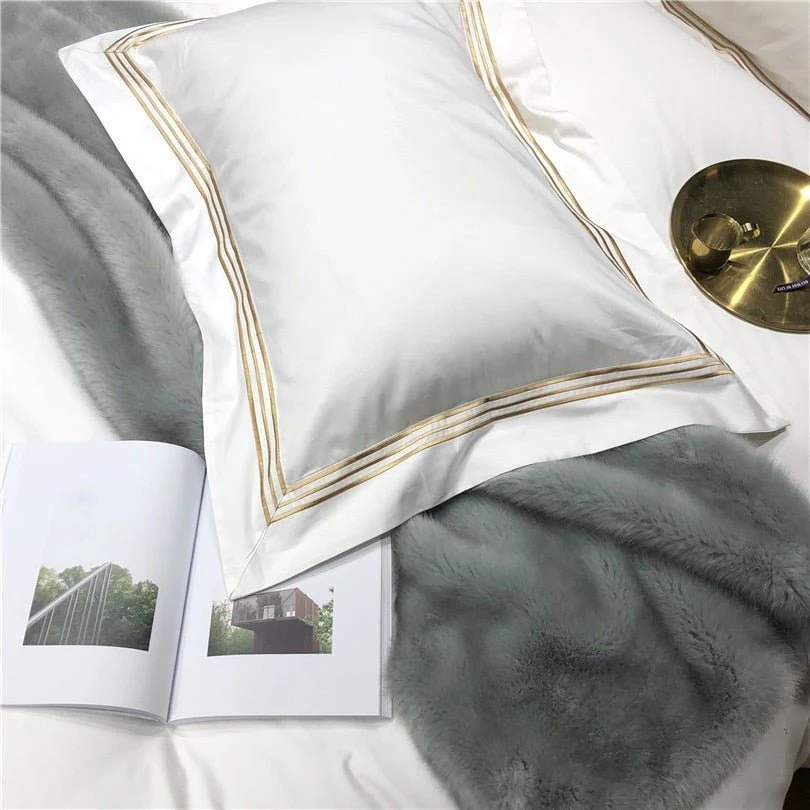 Victoria Embroidered Lined Border Egyptian Cotton Bedding Set - Image 4