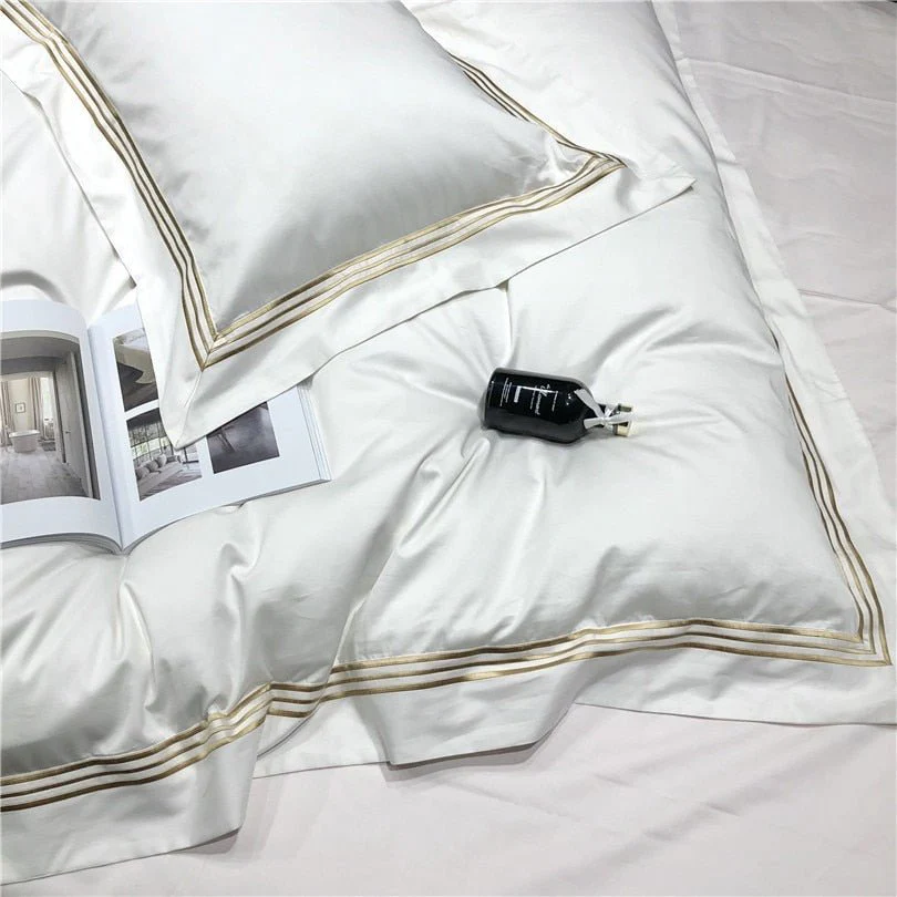 Victoria Embroidered Lined Border Egyptian Cotton Bedding Set - Image 5