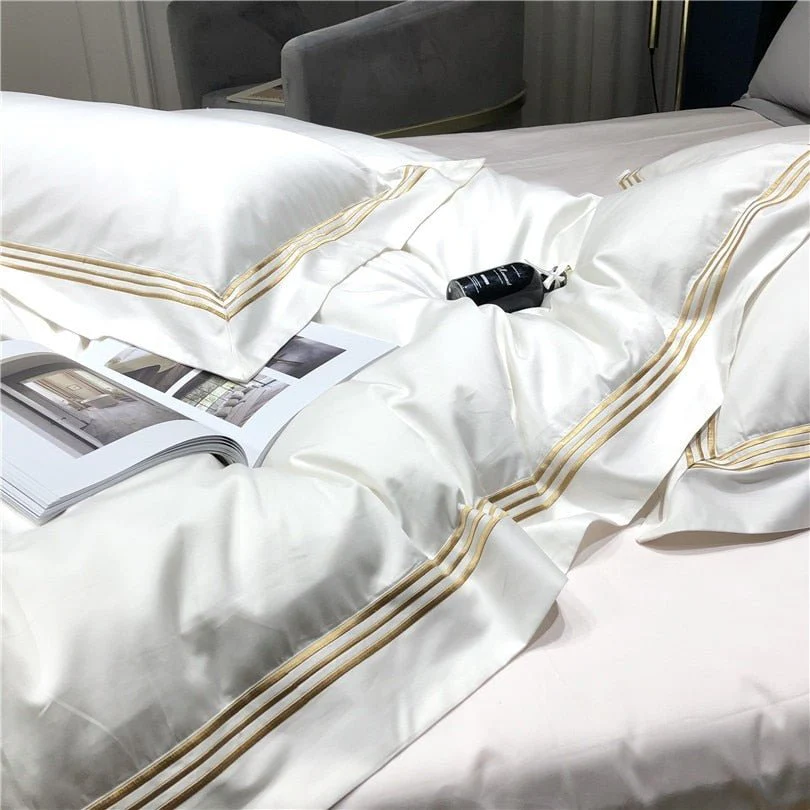 Victoria Embroidered Lined Border Egyptian Cotton Bedding Set - Image 6