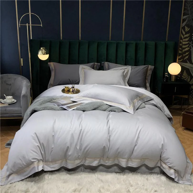 Victoria Embroidered Lined Border Egyptian Cotton Bedding Set - Image 9