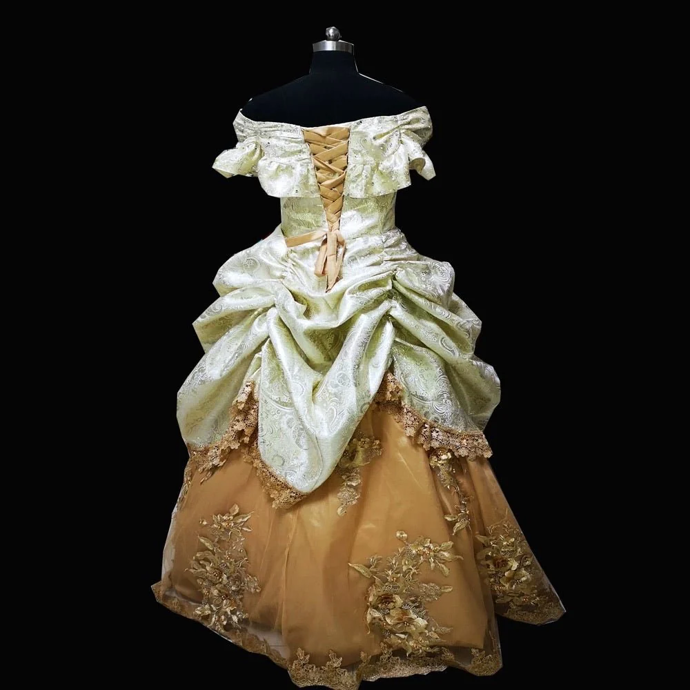 Victorian Golden Ball Gown in Radiance – Rococo Style Dress with Luxe Embroidery and Lustrous Fabric Plus Size - Image 3