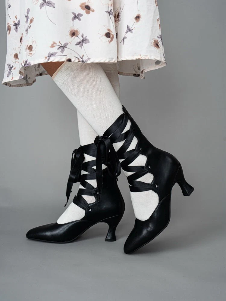 Handmade Victorian-Inspired Lace-Up Leather Heels - Image 5