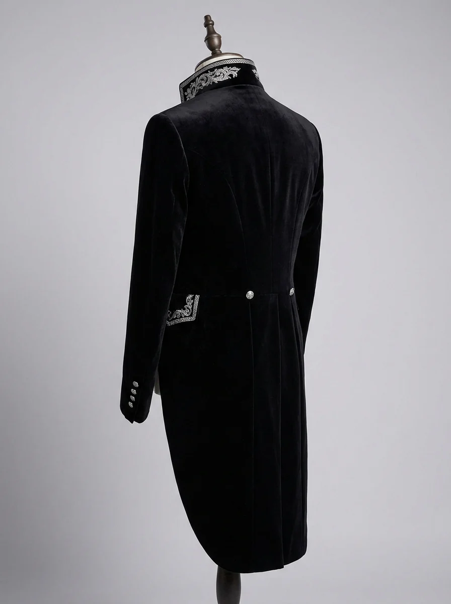 Victorian Long-Tailed Tuxedo Two Piece - Embroidered High Collar Velvet Suit For Men -Plus Size - Image 4
