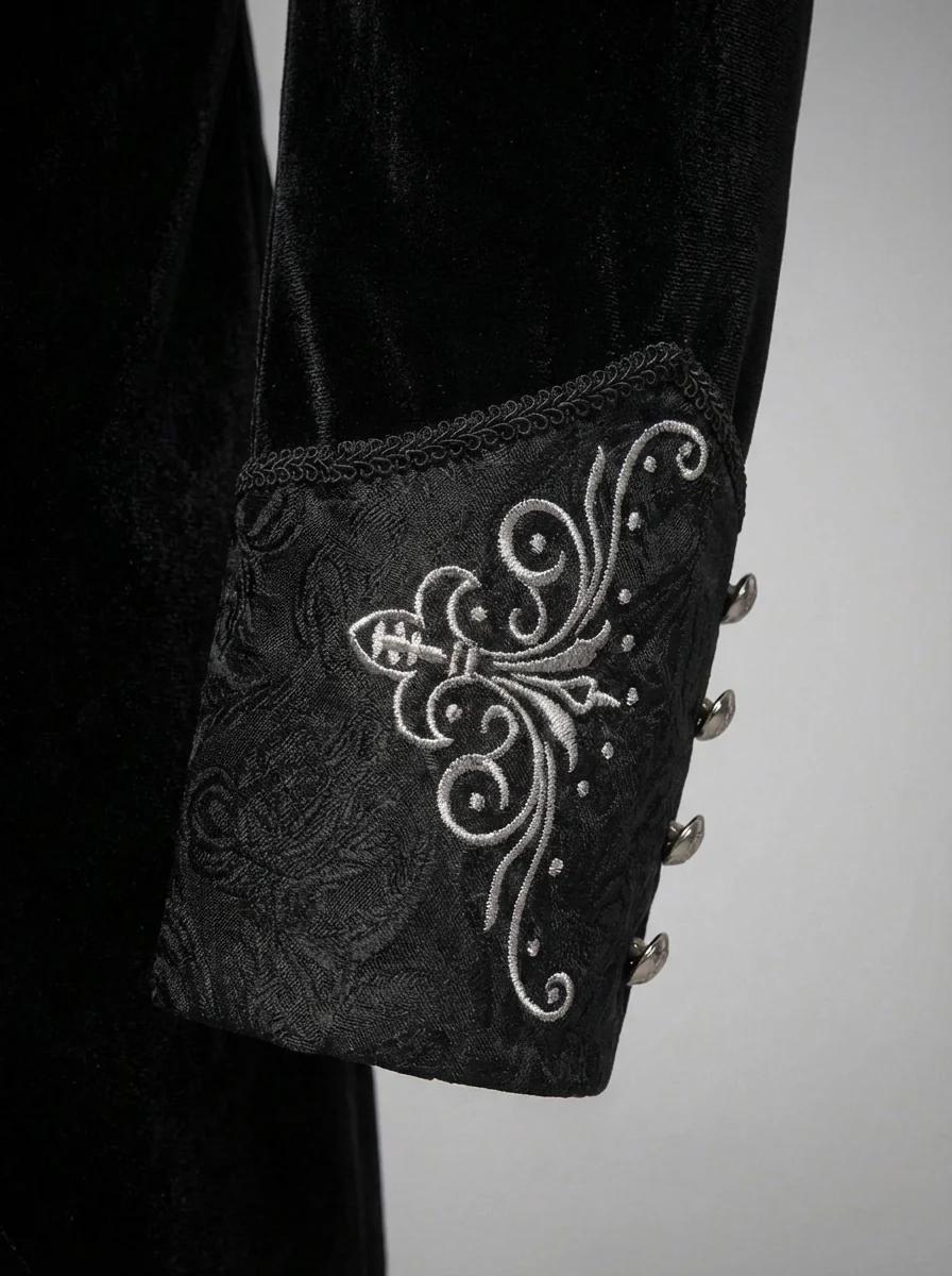 Victorian Long-Tailed Tuxedo Two Piece - Embroidered High Collar Velvet Suit For Men -Plus Size - Image 5
