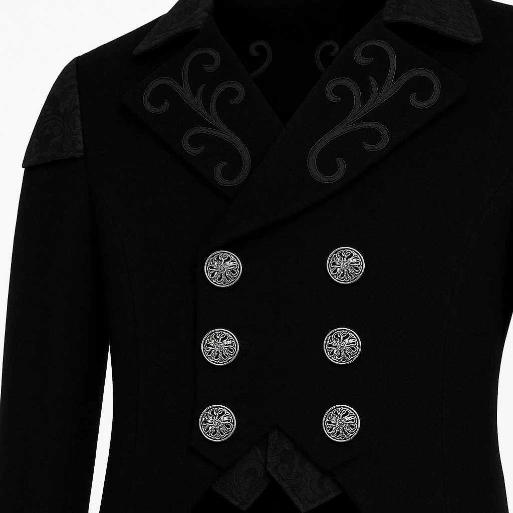Victorian Style Black Burgundy Tailcoat - Gothic Vampire Velvet Jacquard Suit with Embroidery and Velvet Jacket -Plus Size - Image 4