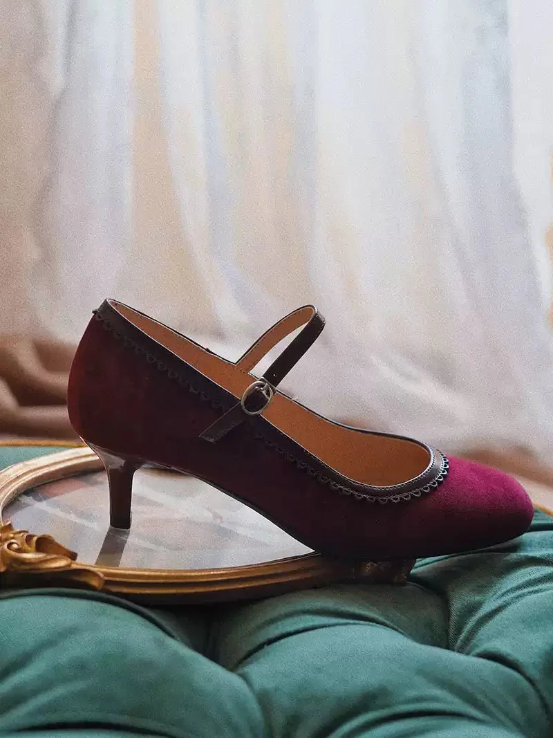 Handmade Vintage Burgundy Mary Jane Kitten Heels - Regency Style Shoes - Image 2