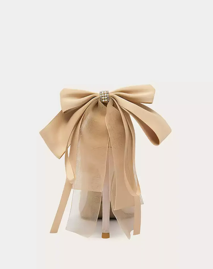 Vintage Inspired Elegant Satin Bow Bridal High Heels with Floral Appliqué - Image 3