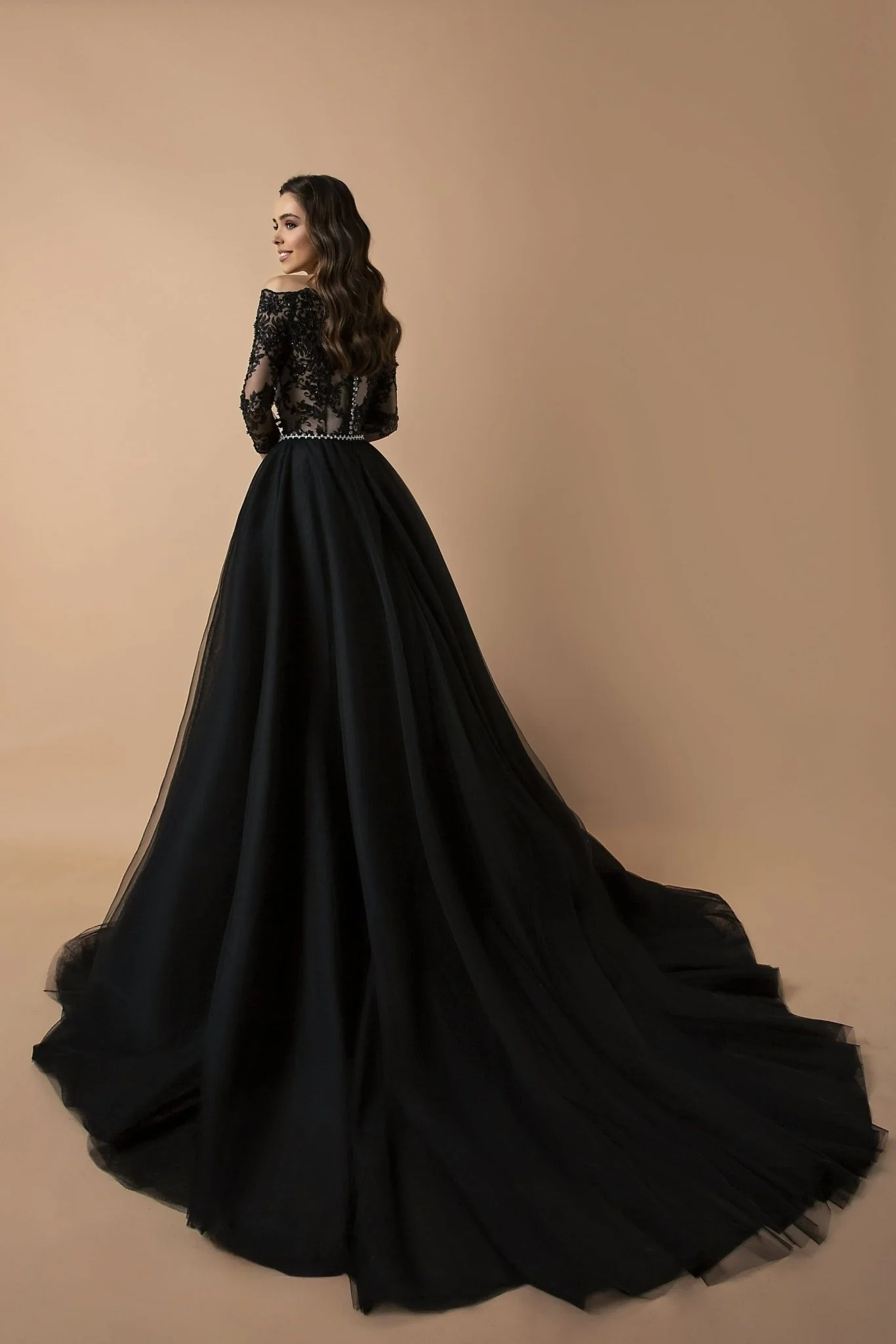 Vintage-Inspired Gothic Black Ball Gown with Lace Overlay and Full-Length Tulle Skirt - Elegant Evening Dress Plus Size - Image 3