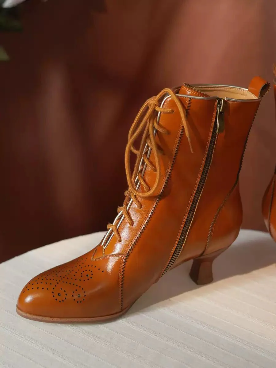Handmade Vintage Lace-Up Leather Ankle Boots - Regency Style Retro Shoes - Image 3