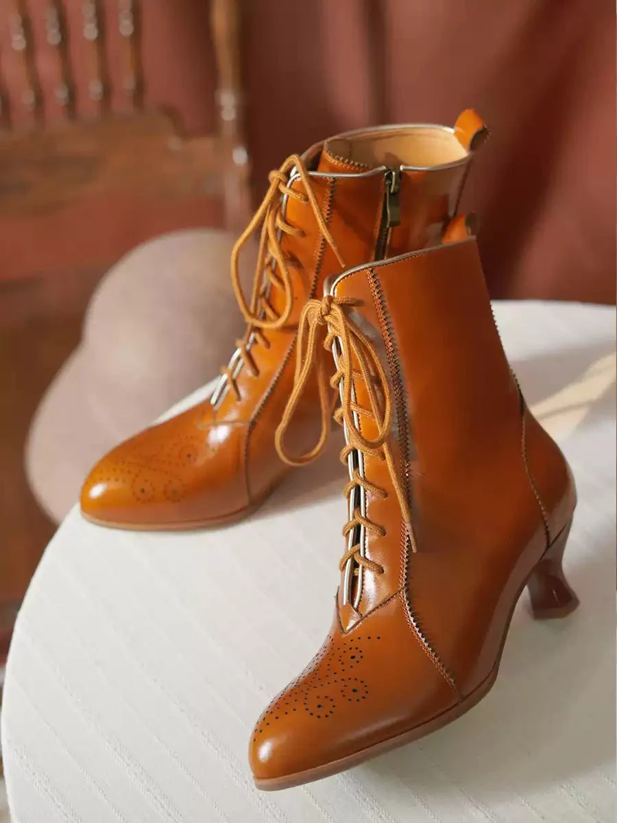 Handmade Vintage Lace-Up Leather Ankle Boots - Regency Style Retro Shoes - Image 4