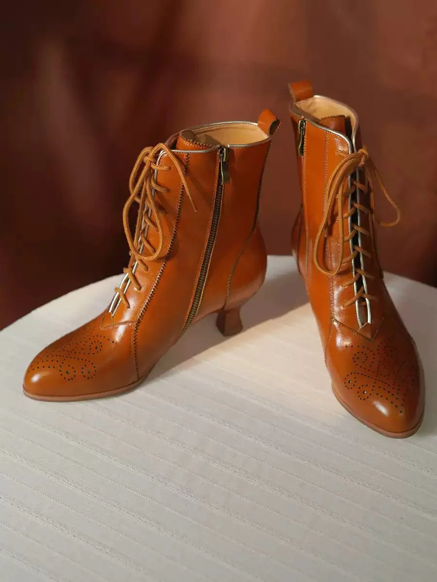 Handmade Vintage Lace-Up Leather Ankle Boots - Regency Style Retro Shoes - Image 5