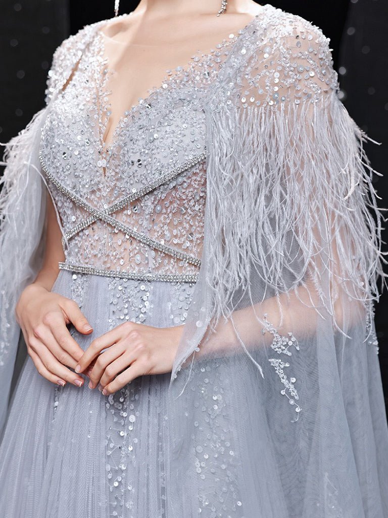 Fairy  Luxury Feather Princess Beaded V-Neck A-Line Wedding Dress - Plus Size - Image 7