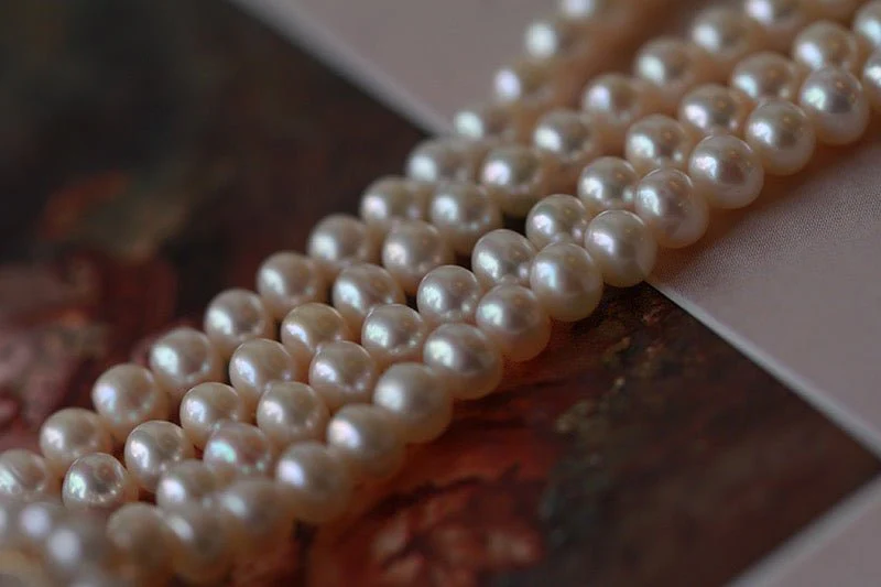 Vintage Style Regency Era Double Strand Pearl Necklace with Moonstone  Freshwater Seedless - Victorian Choker - Image 4